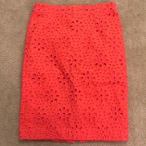 J Crew Coral Eyelet No. 2 Pencil Skirt 00